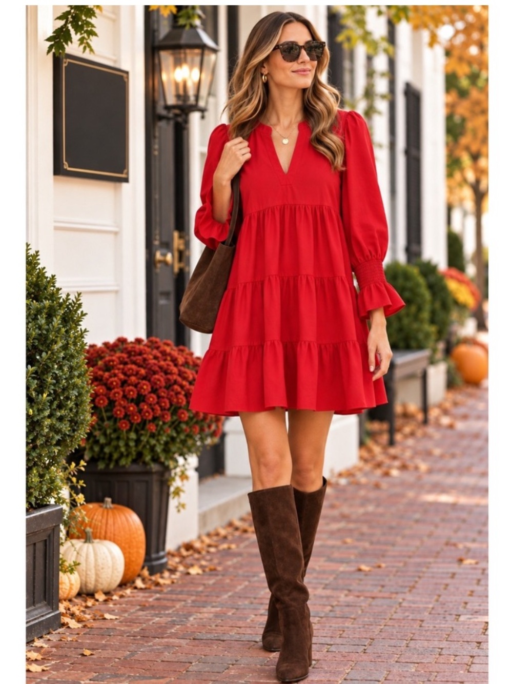 Tuckernuck X Pomander Place Red Crepe Kenzo Dress Tiered Puff Sleeve Holiday